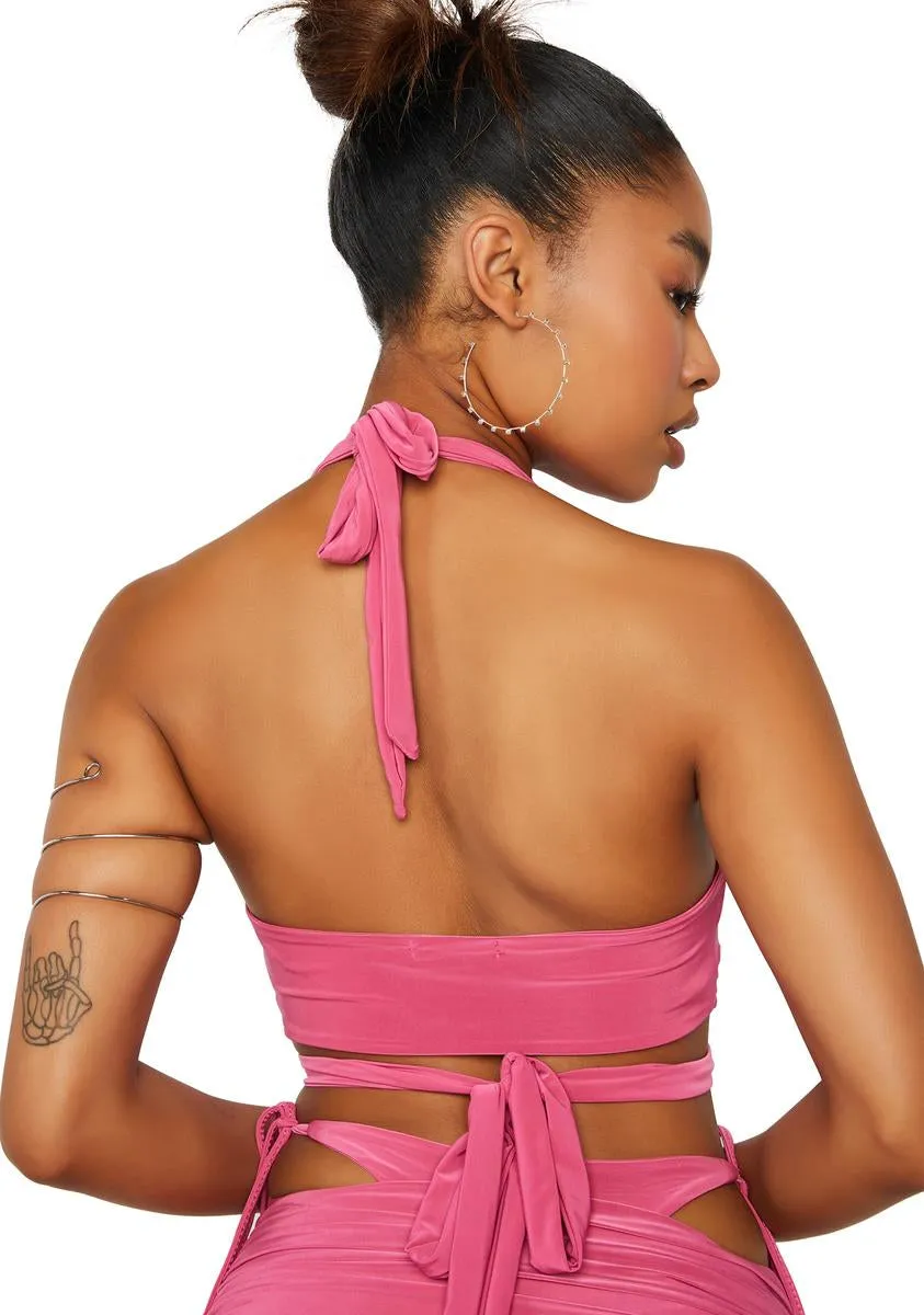 Paradise Pink Plunge Strappy Crop Top sold by Dolls Kill product image thumbnail 4