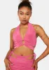 Paradise Pink Plunge Strappy Crop Top sold by Dolls Kill