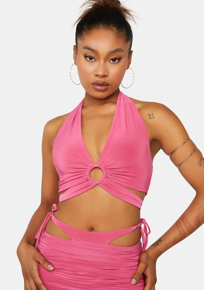 Paradise Pink Plunge Strappy Crop Top sold by Dolls Kill
