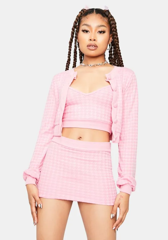 Blush Clueless Thoughts Cardigan Skirt Set sold by Dolls Kill