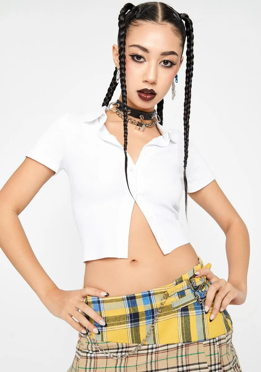 Work Ready Collared Button Crop Top sold by Dolls Kill
