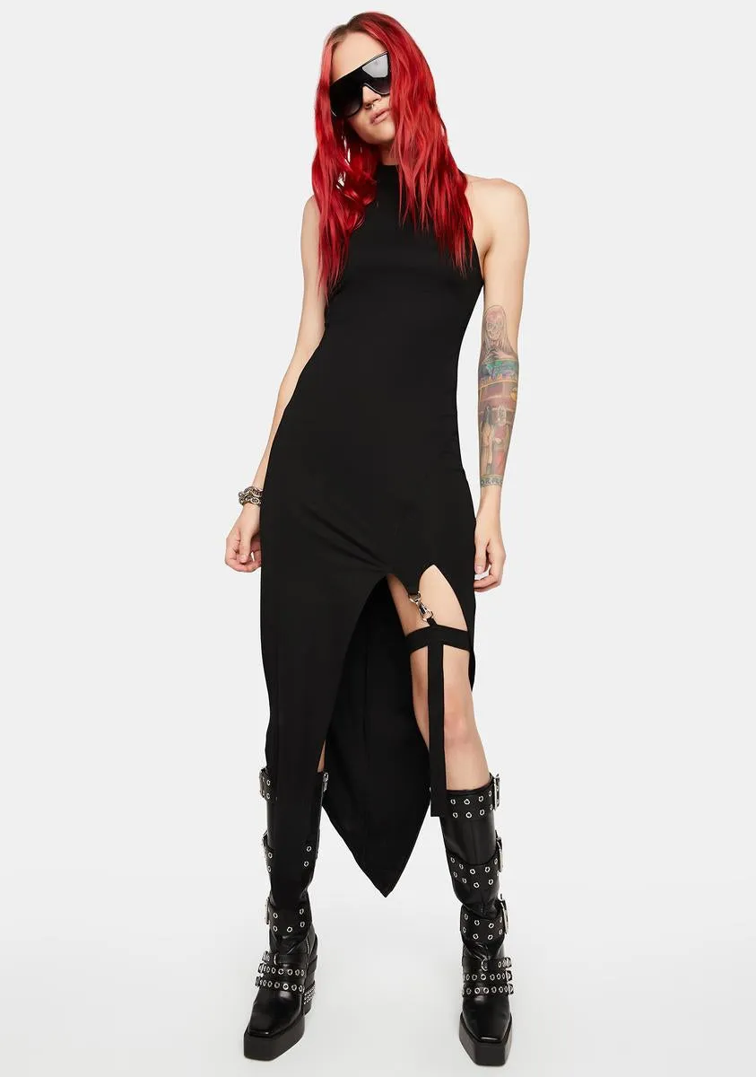 Dark Pointed Hem Dress W/ Detachable Leg Loops sold by Dolls Kill