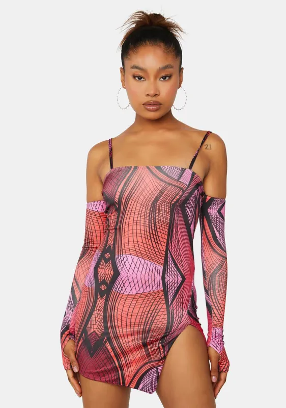 Abstract Strappy Mini Dress With Separate Sleeves sold by Dolls Kill