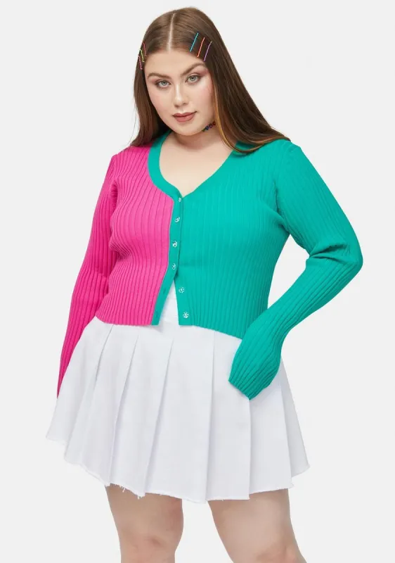 Plus Changed My Mind Two Tone Ribbed Cardigan sold by Dolls Kill