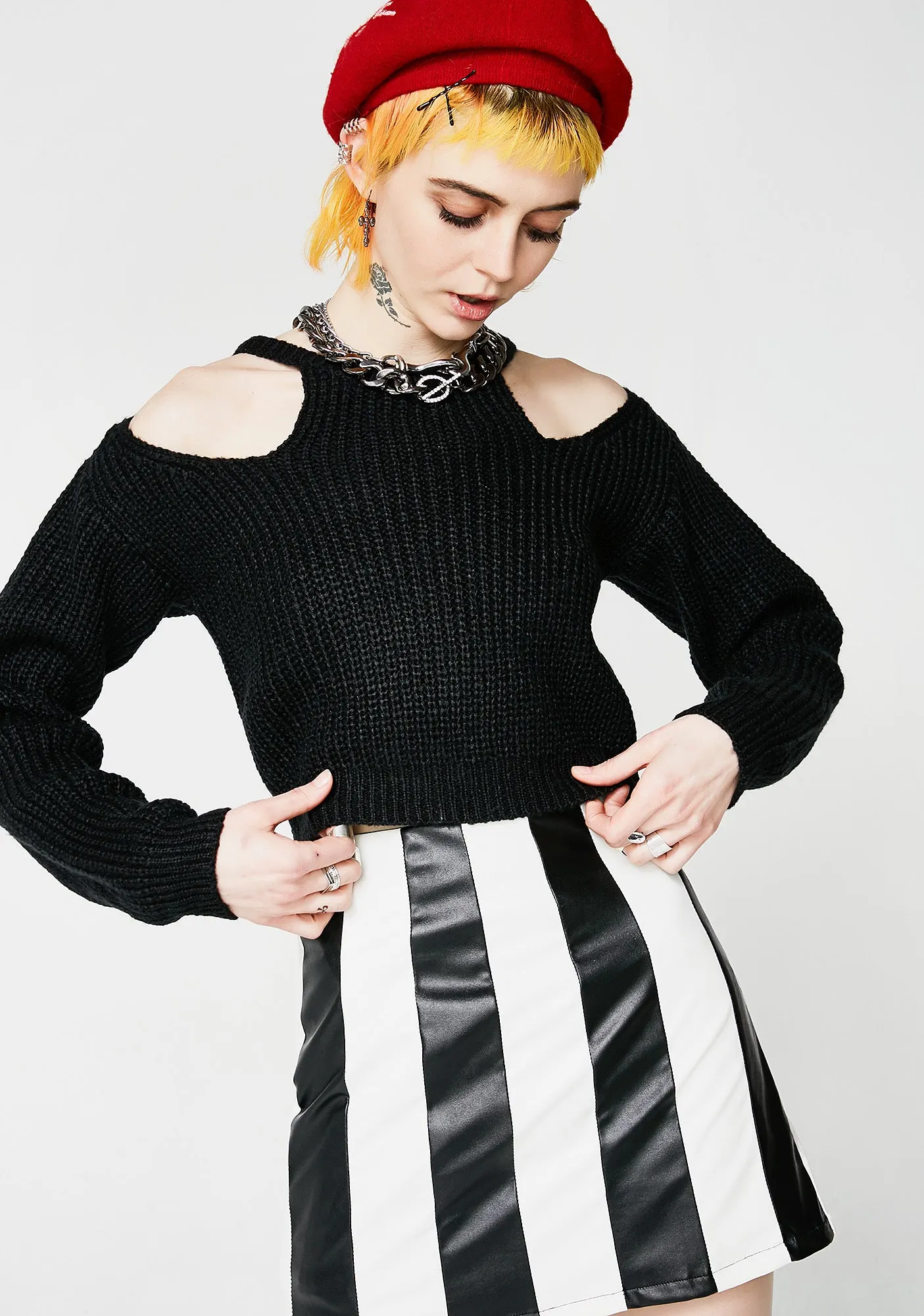 Lost My Mind Cut-Out Sweater sold by Dolls Kill