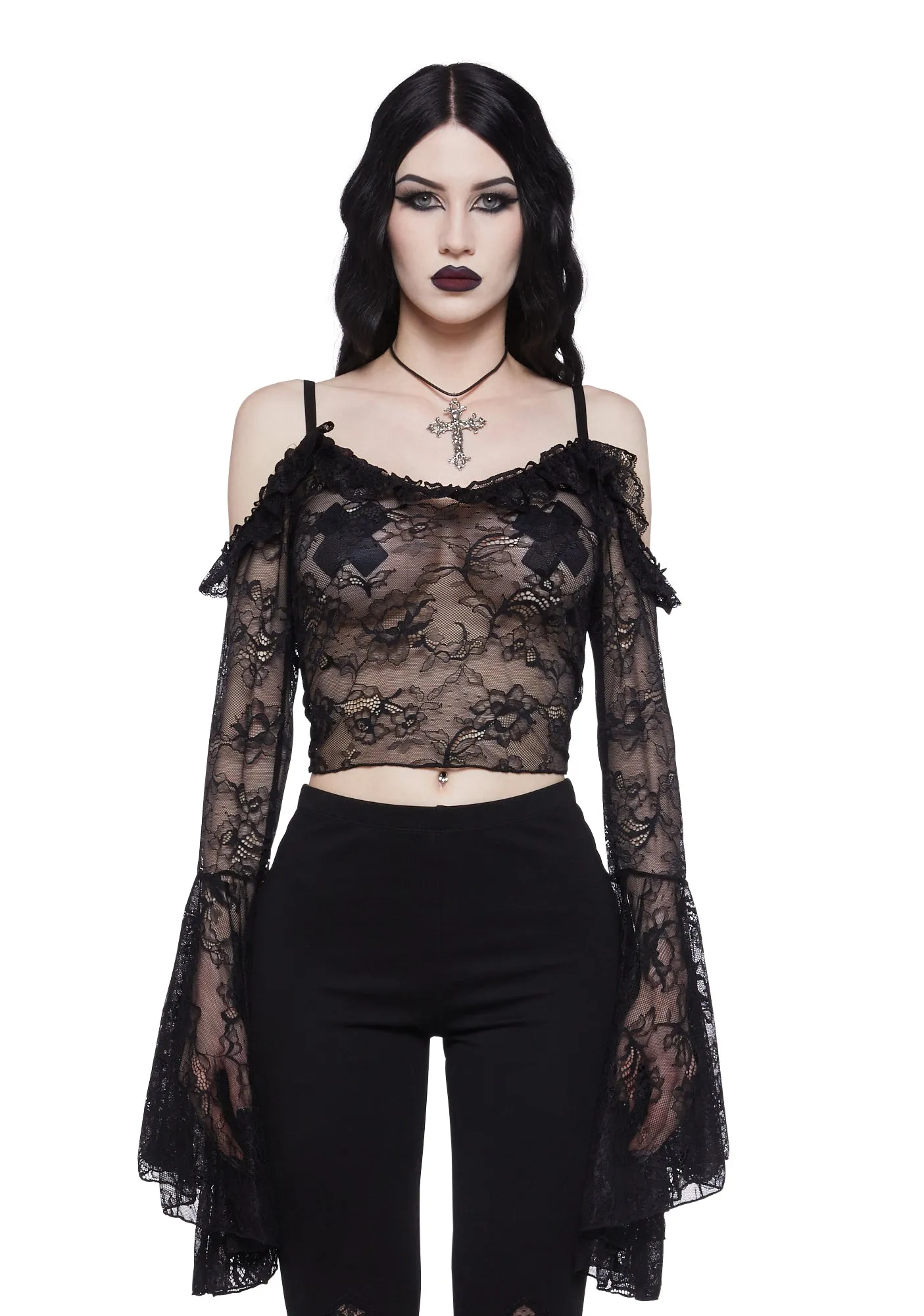 Gothic With Grace Mesh Top - Black sold by Dolls Kill