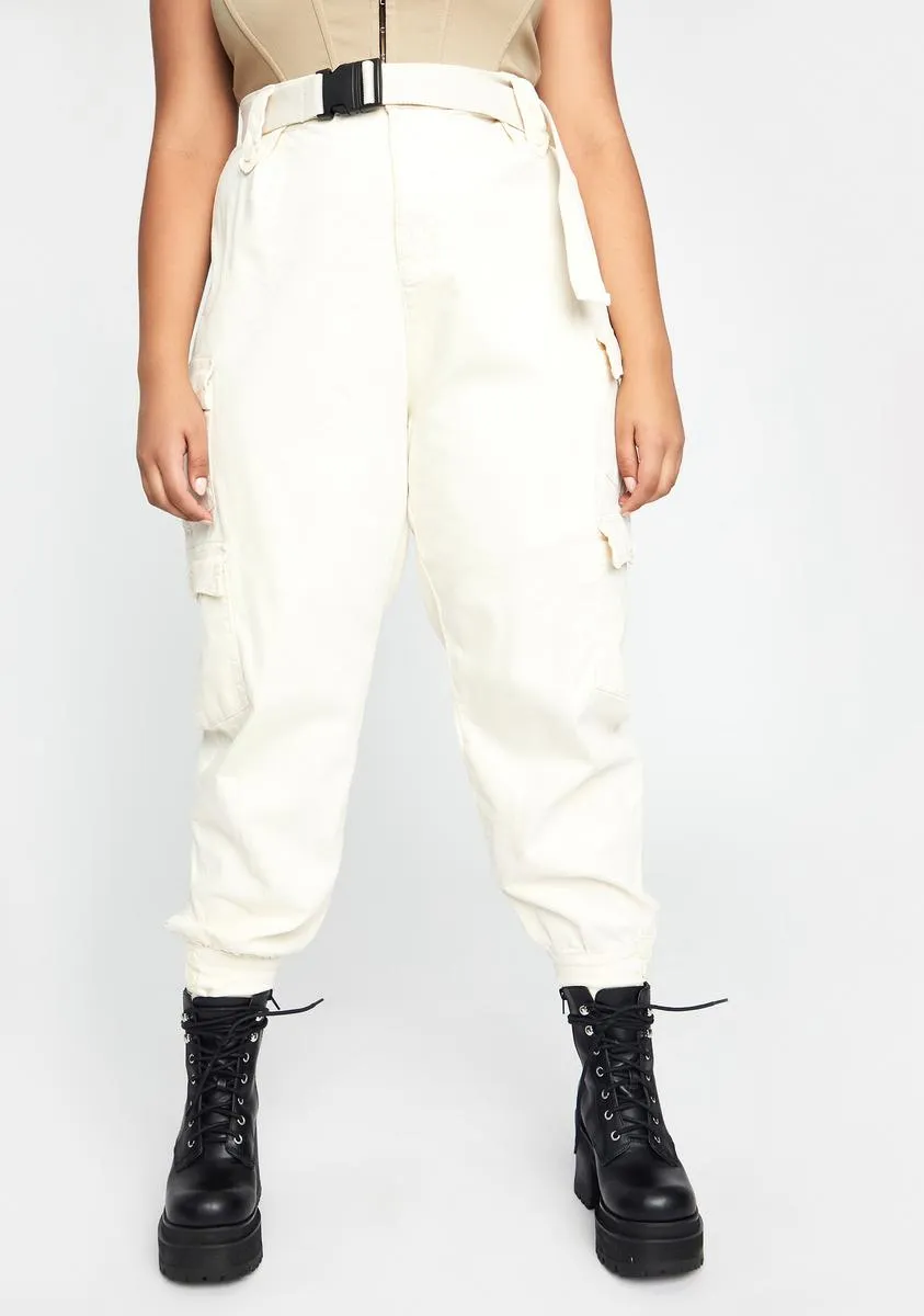 Plus Ivory Best Version Of Me Cargo Pants sold by Dolls Kill