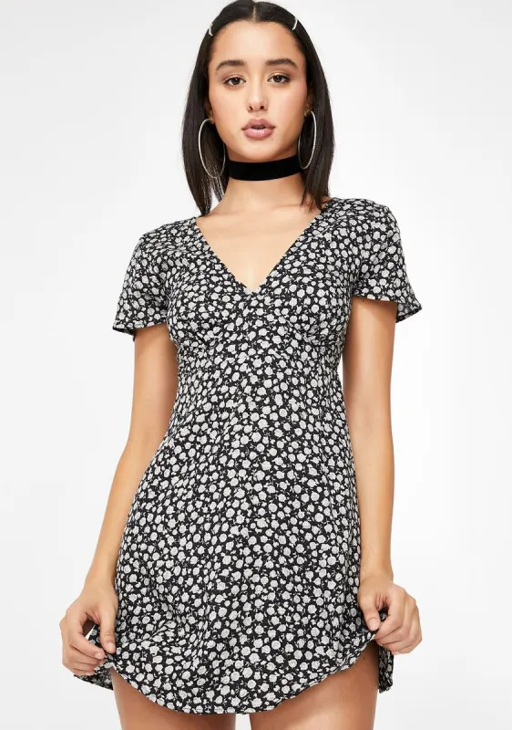 Black Ditsy Rose Elara Dress sold by Dolls Kill