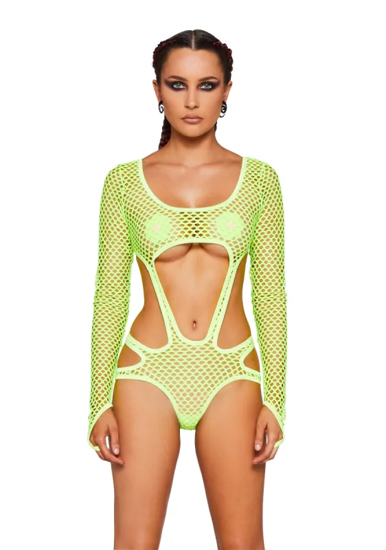 Atomic Bliss Fishnet Bodysuit - Neon Green sold by Dolls Kill