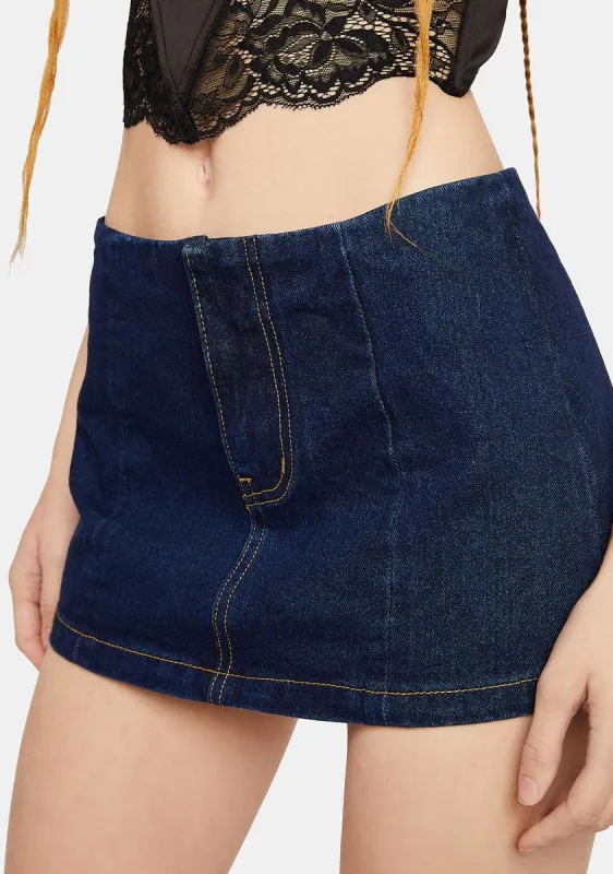 Indigo Denim Low Rise Micro Mini Skirt sold by Dolls Kill