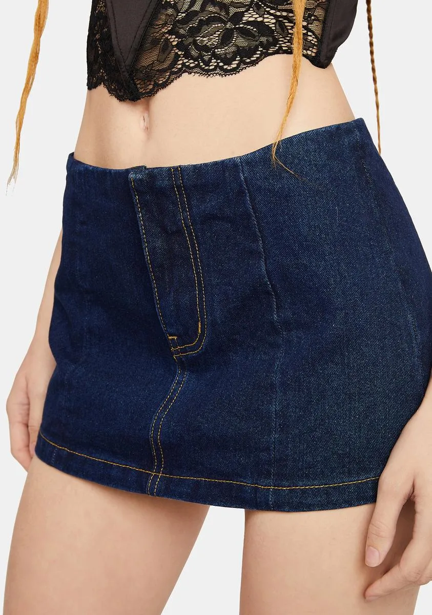Indigo Denim Low Rise Micro Mini Skirt sold by Dolls Kill