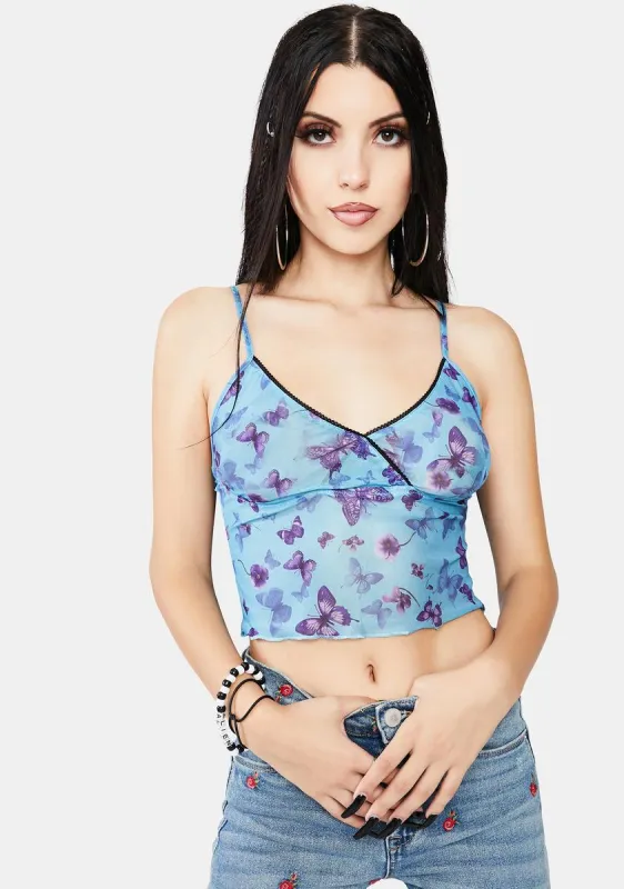 Butterfly Print Azure Penika Crop Top sold by Dolls Kill