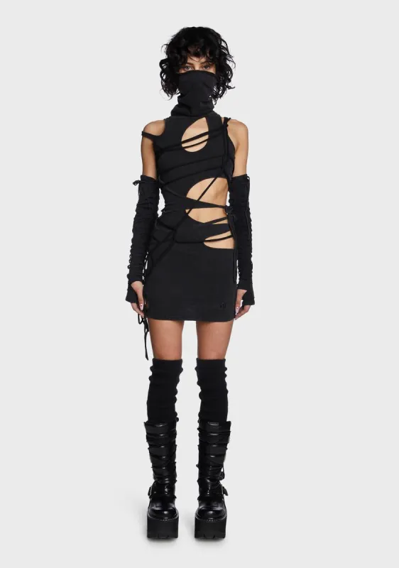Modulation Strappy Cut Out Dress - Charcoal sold by Dolls Kill