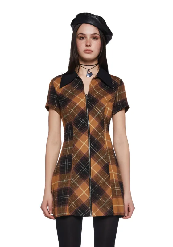 All Hail Me Plaid Mini Dress - Brown sold by Dolls Kill