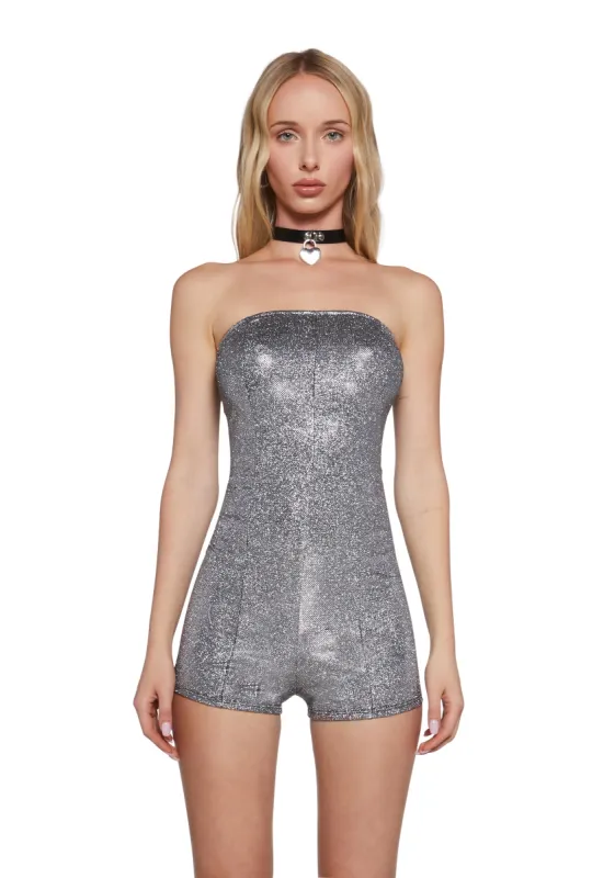 Times Square Kiss Metallic Romper sold by Dolls Kill