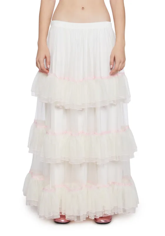 Not Shy Tiered Midi Skirt sold by Dolls Kill