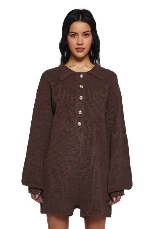 Cozy Weekends Knit Romper - Brown sold by Dolls Kill