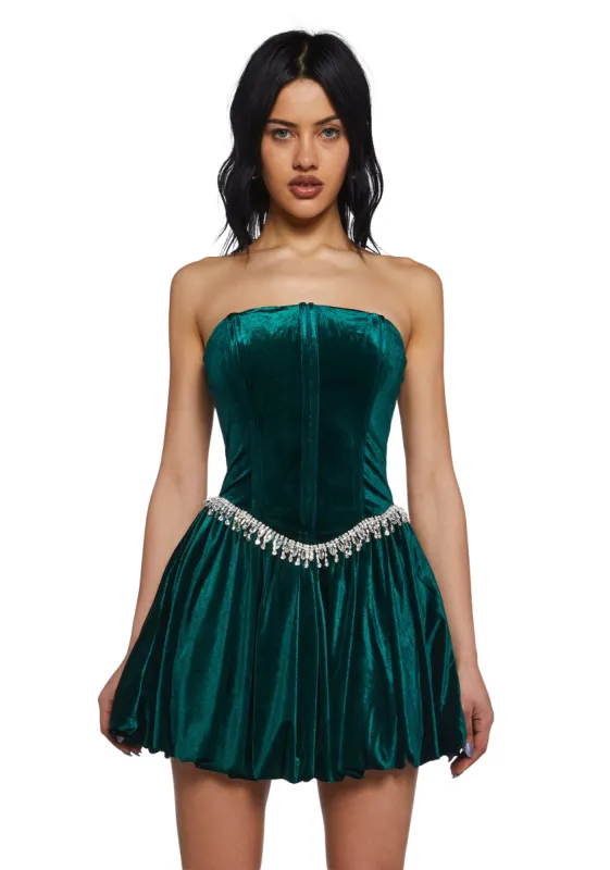 Tinsel Event Velvet Dress - Green sold by Dolls Kill