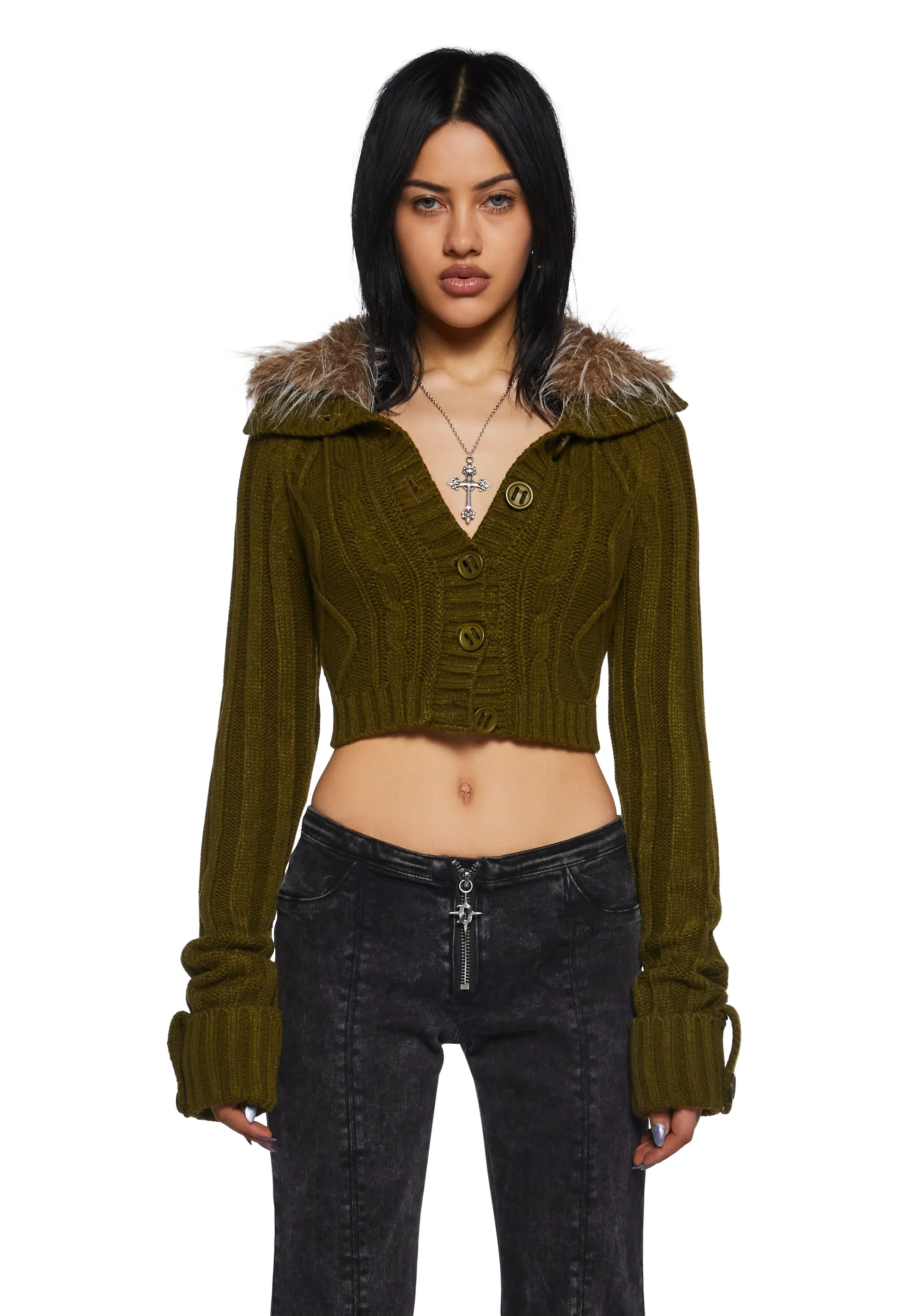 Foolproof Attraction Knit Jacket - Olive sold by Dolls Kill