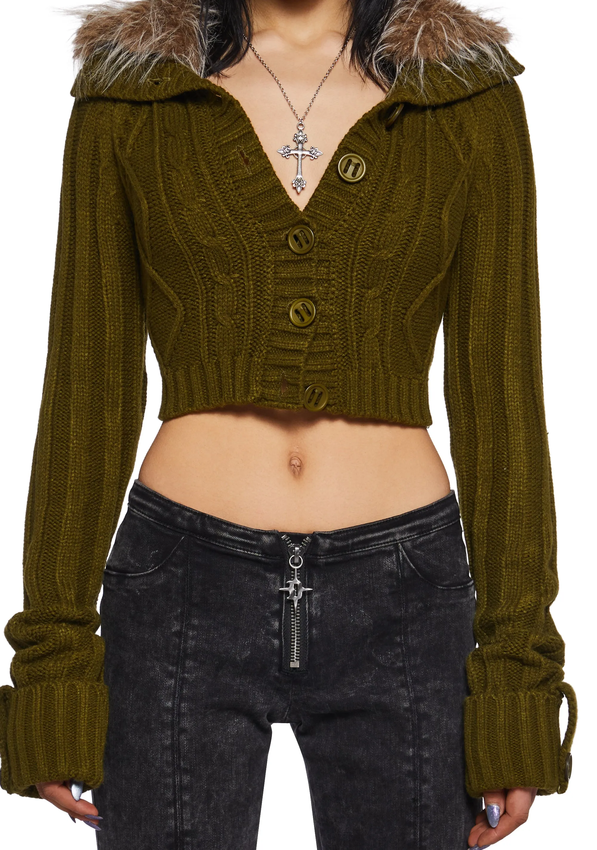 Foolproof Attraction Knit Jacket - Olive sold by Dolls Kill product image thumbnail 5
