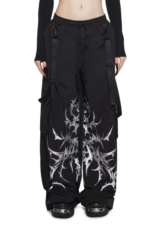 Cyber Noir Wide Leg Cargo Pants sold by Dolls Kill