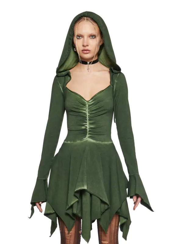 【 BOHEMSEO 】HOODED MINI DRESS SHOP - DRESSES - bohemseo