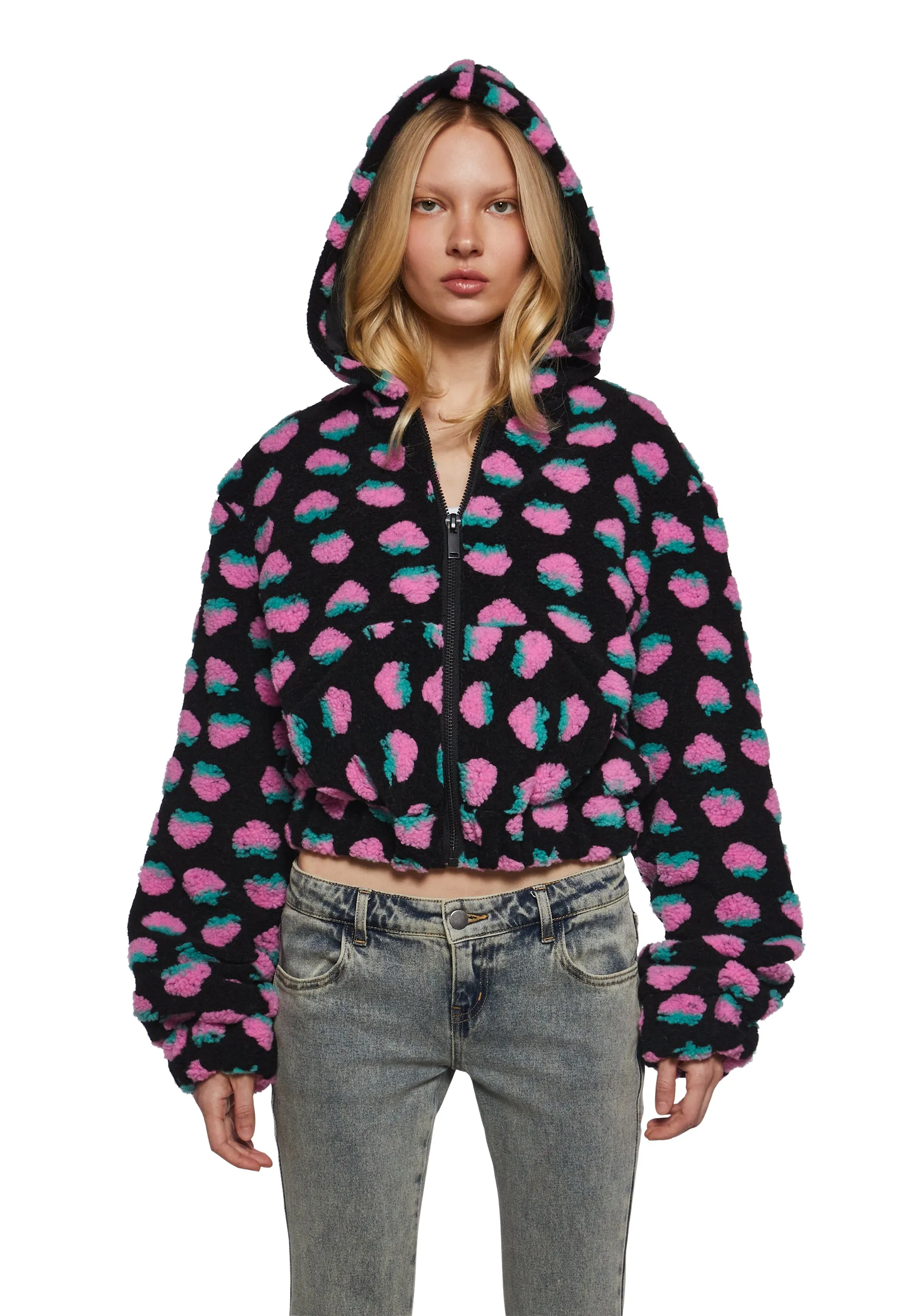 Berry Smitten Hooded Sherpa Jacket sold by Dolls Kill product image thumbnail 5