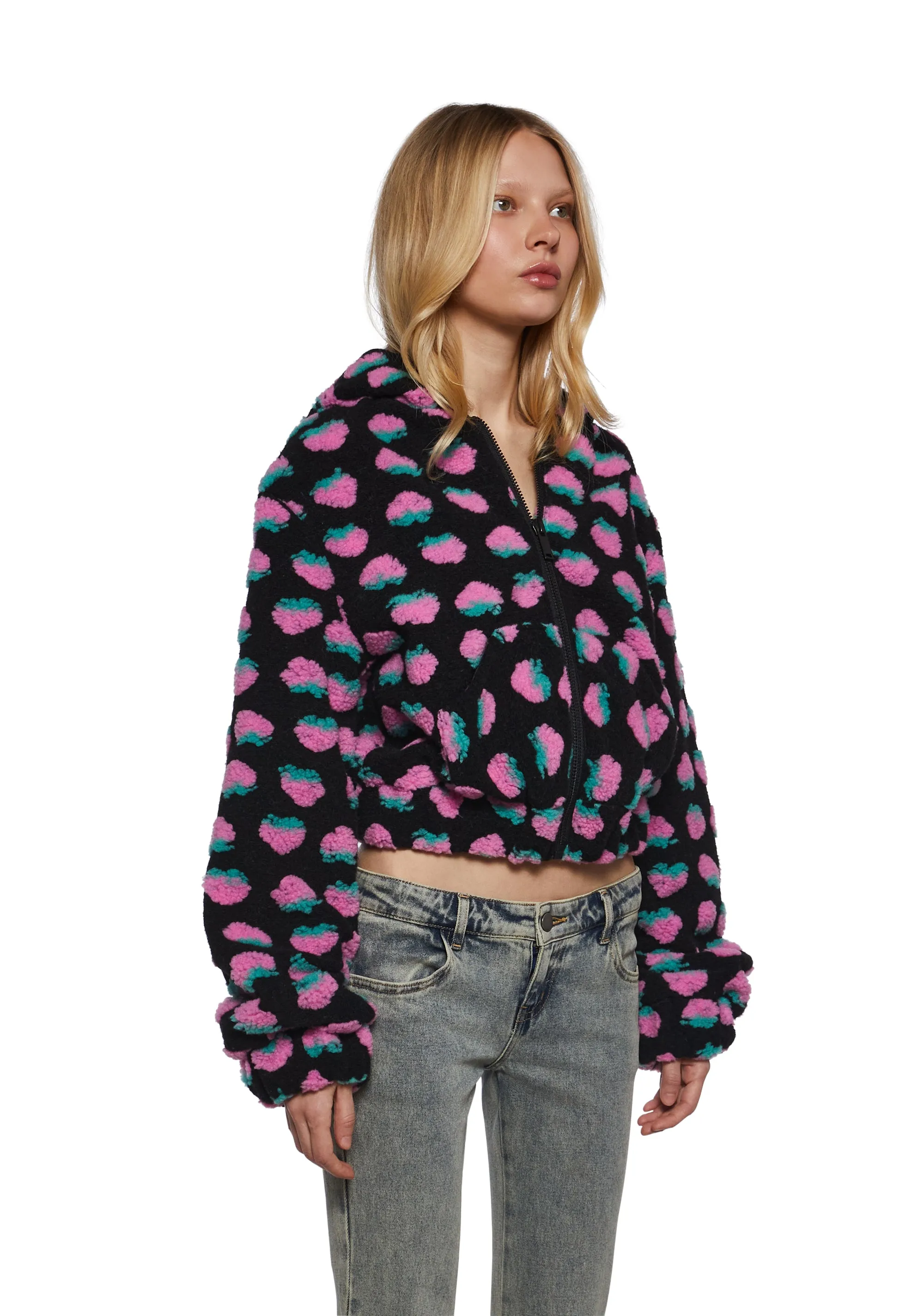 Berry Smitten Hooded Sherpa Jacket sold by Dolls Kill product image thumbnail 3