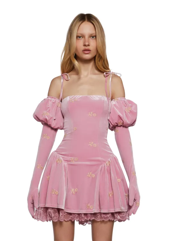 Gilded Romance Velvet Dress And Gloves Set sold by Dolls Kill