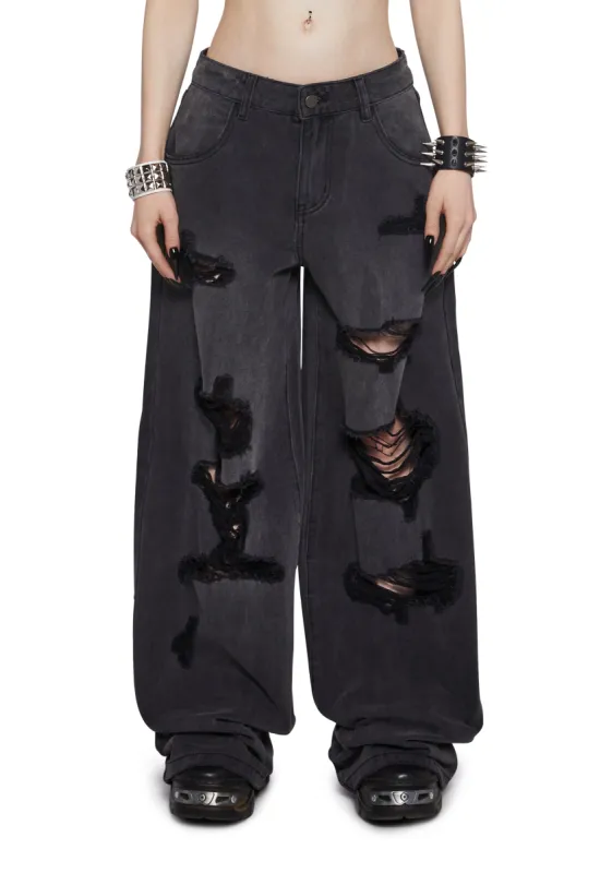Sinful Attitude Wide Leg Jeans - Distressed Grey sold by Dolls Kill