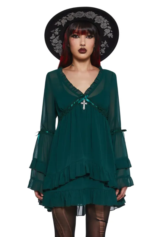 Real Divinity Mini Dress - Green sold by Dolls Kill