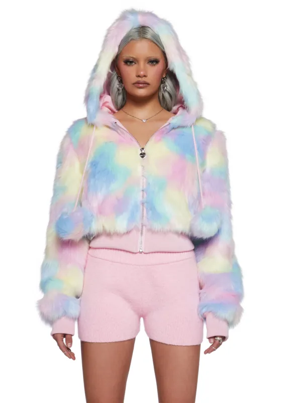 Candy Blossom Faux Fur Hoodie - Pastel sold by Dolls Kill