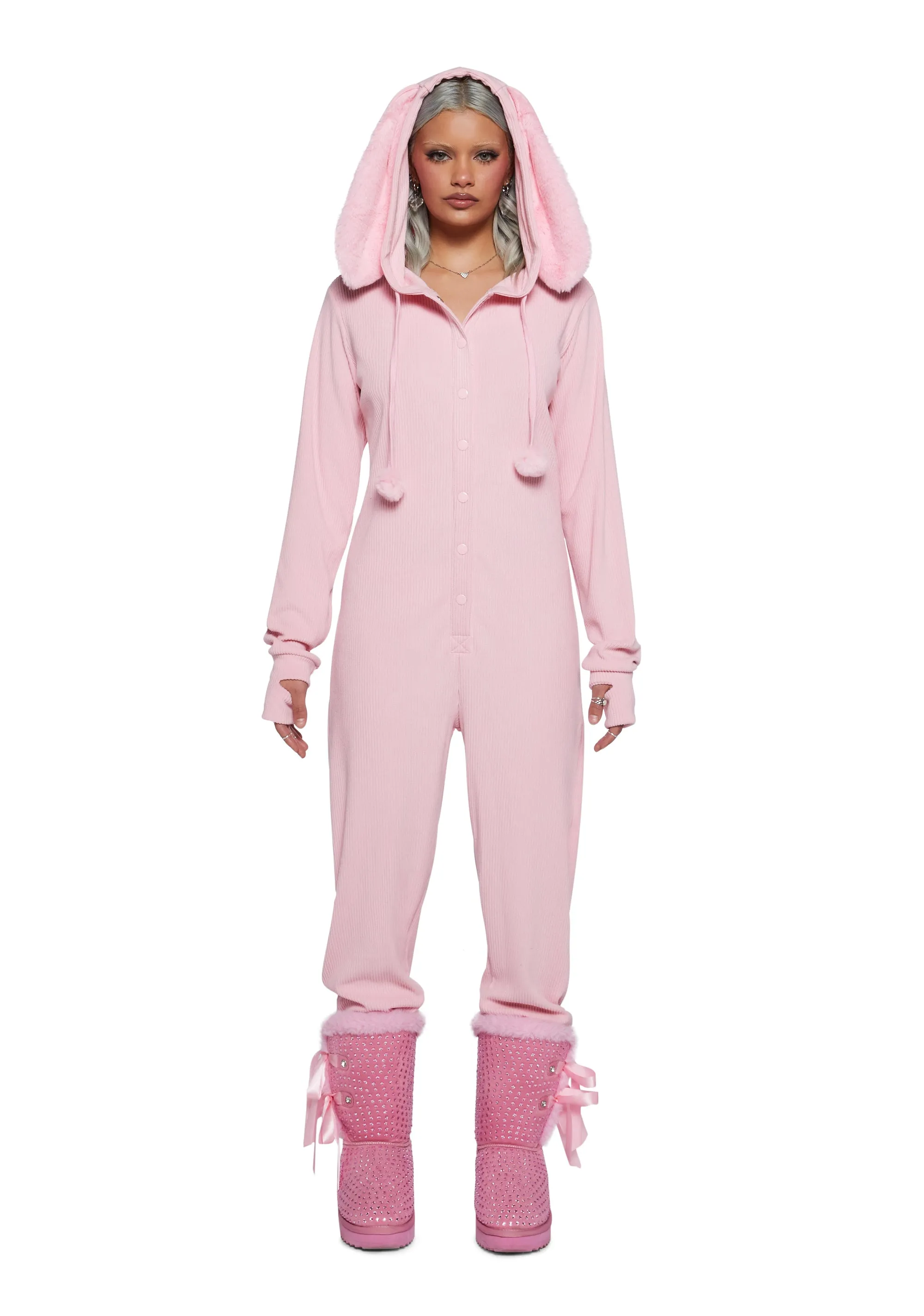 Your Snow Bunny Hooded Jumpsuit sold by Dolls Kill