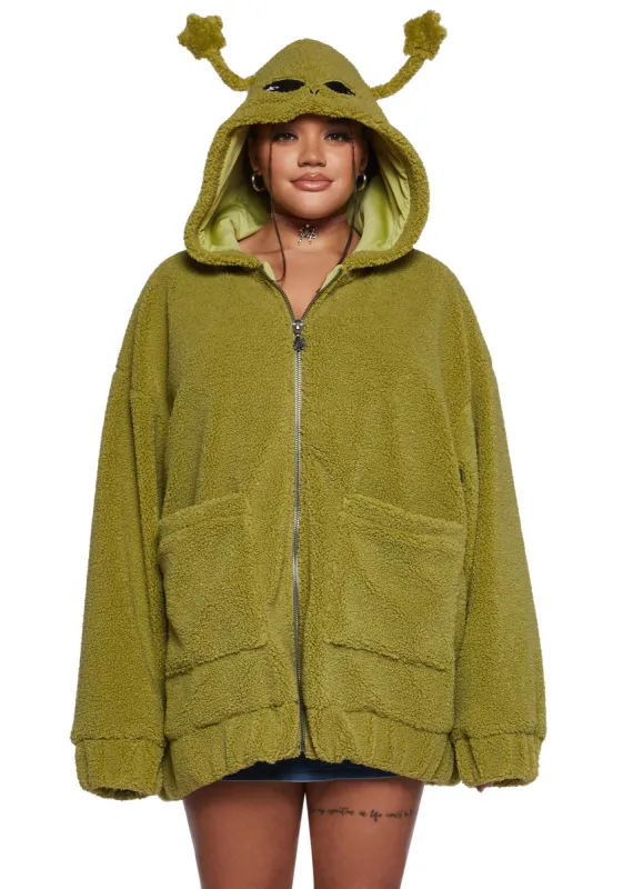 In Your Orbit Hooded Sherpa Jacket sold by Dolls Kill