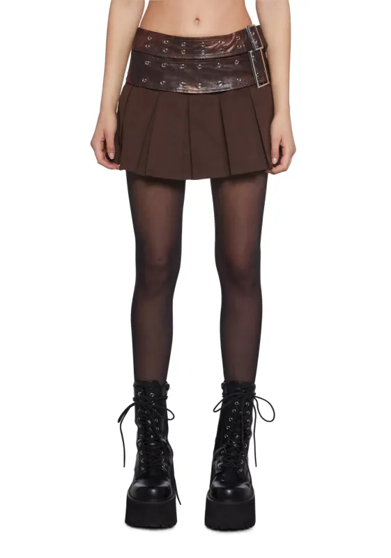 Night Music Double Belted Mini Skirt - Brown sold by Dolls Kill