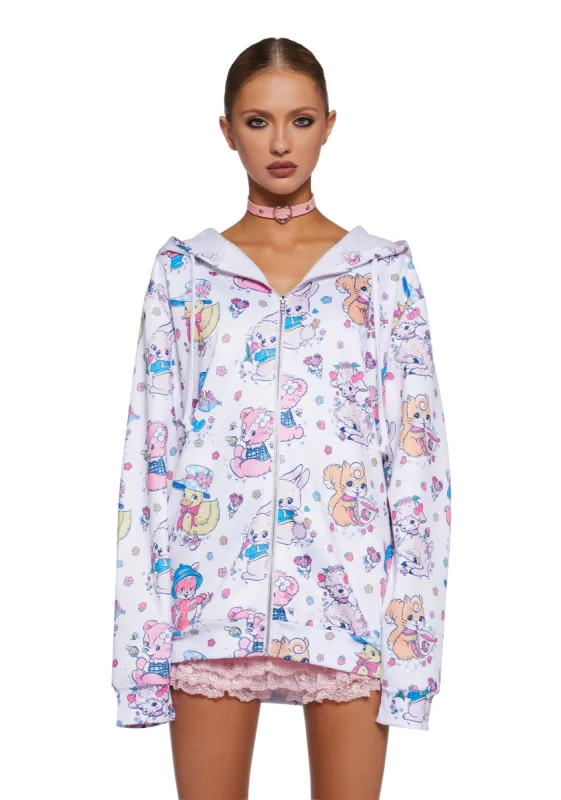 Cute Critters Hoodie - White sold by Dolls Kill
