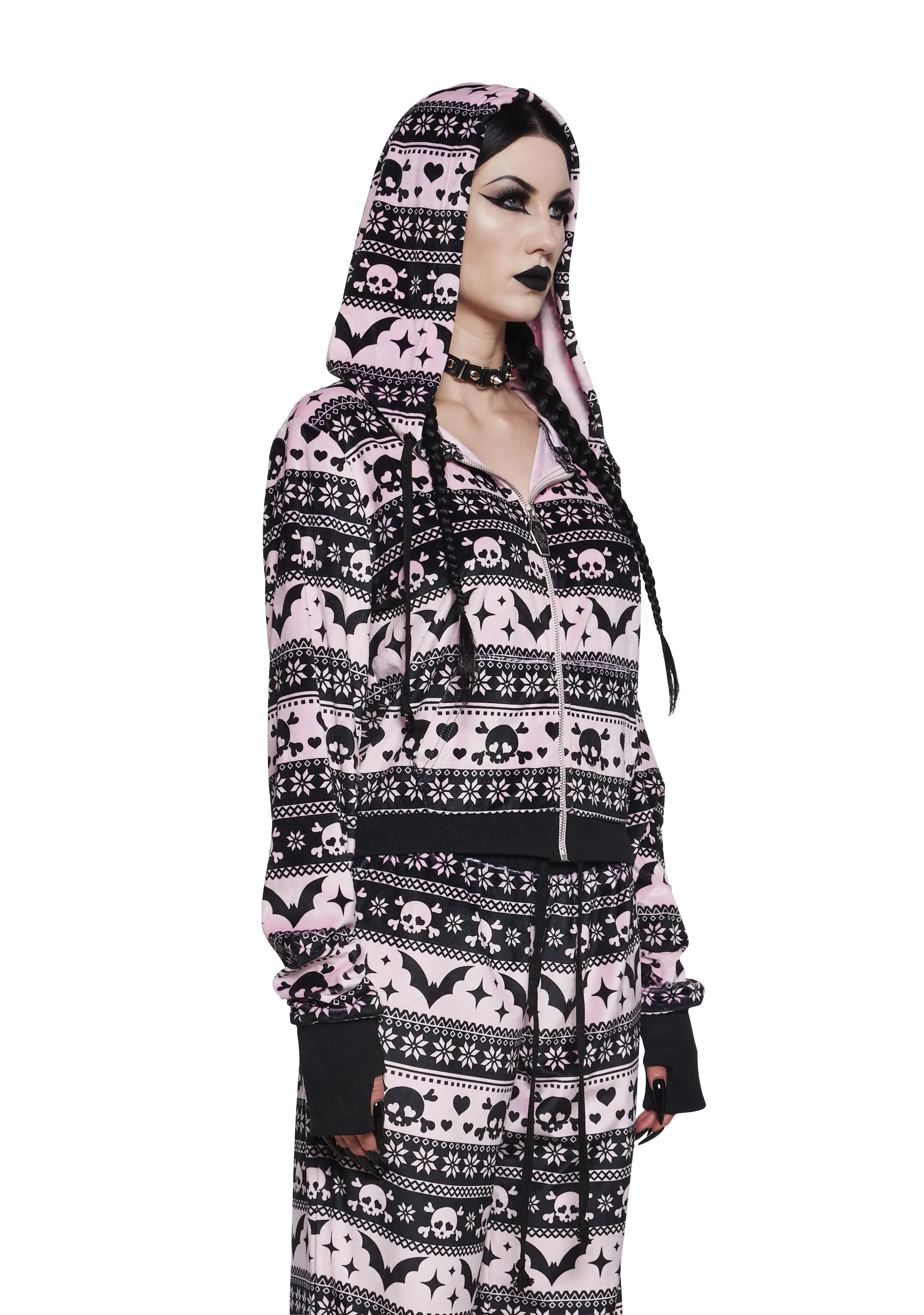 Deck The Skulls Zip-Up Hoodie sold by Dolls Kill product image thumbnail 2
