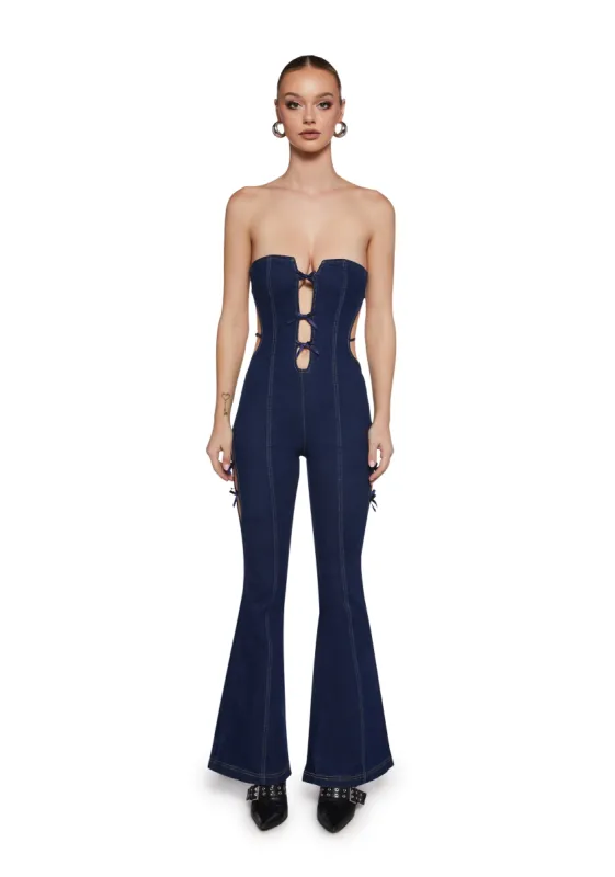 Meet Me Downtown Denim Jumpsuit sold by Dolls Kill