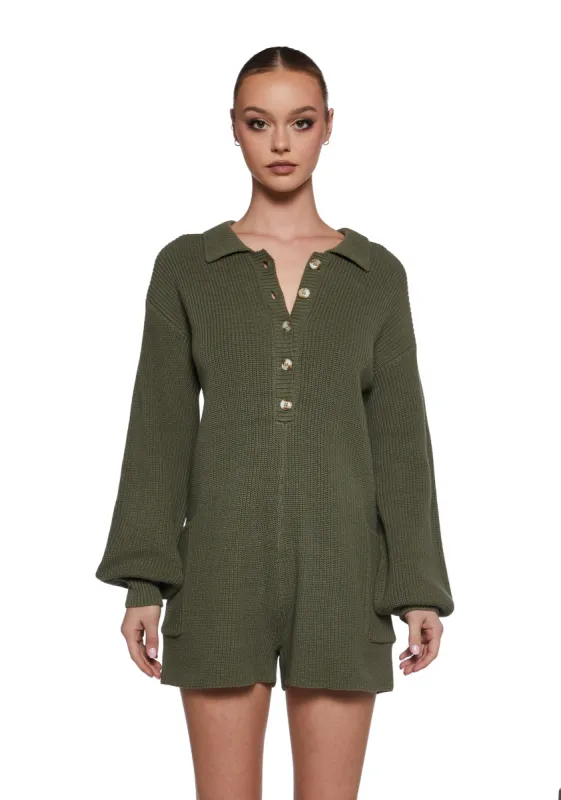 Cozy Weekends Knit Romper - Green sold by Dolls Kill
