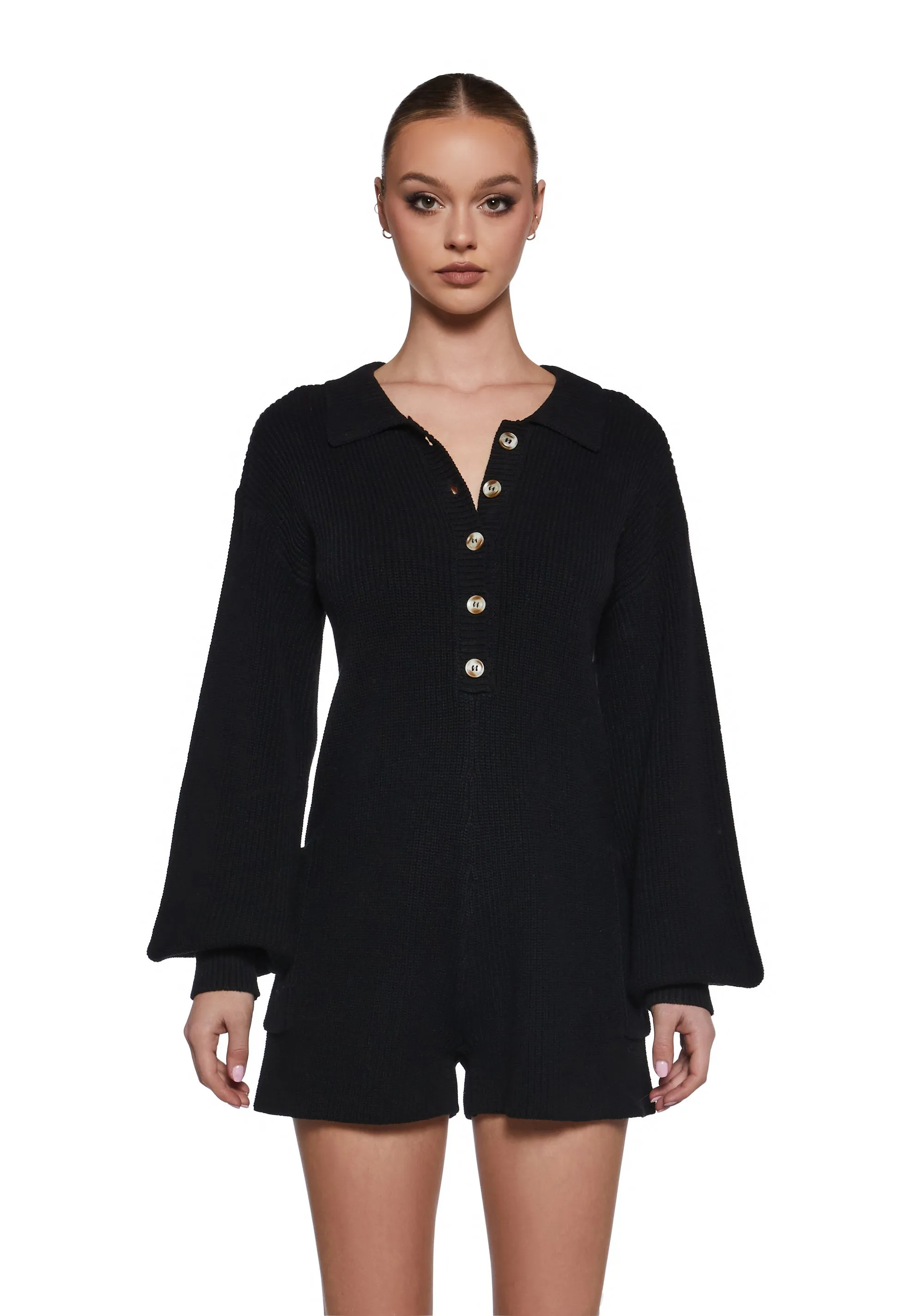 Cozy Weekends Knit Romper - Black sold by Dolls Kill