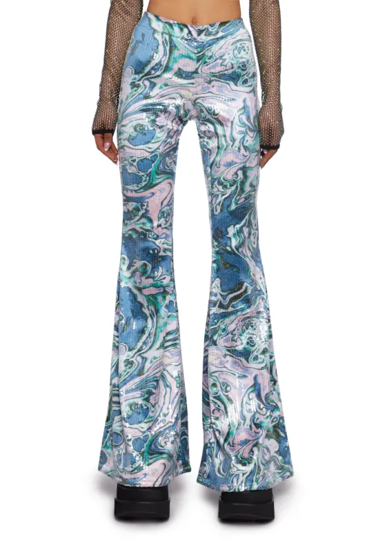 Techno Angel Sequin Flare Pants sold by Dolls Kill