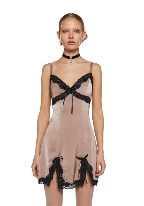 A Sorta Fairytale Slip Dress - Brown sold by Dolls Kill