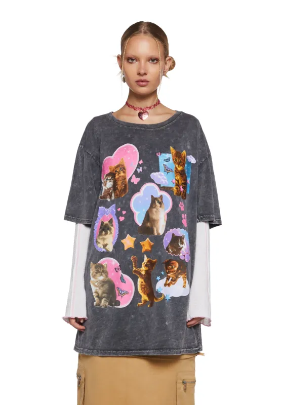 Cat Fan Oversized Tee sold by Dolls Kill