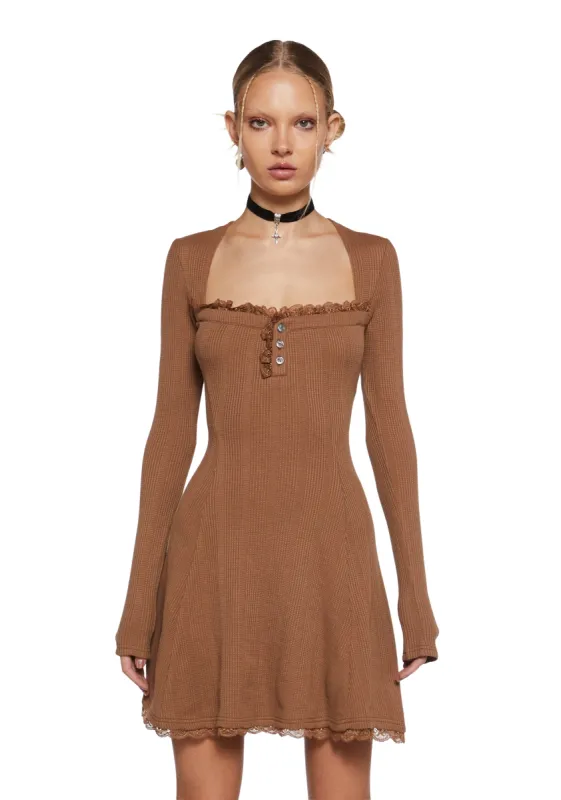 Mid Century Date Thermal Dress  - Brown sold by Dolls Kill