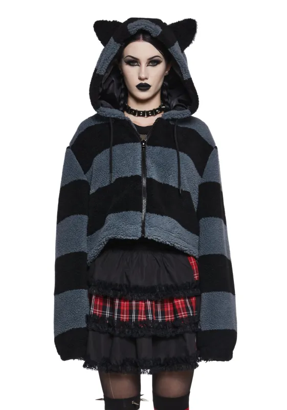 Black Cat Energy Hooded Sherpa Jacket sold by Dolls Kill