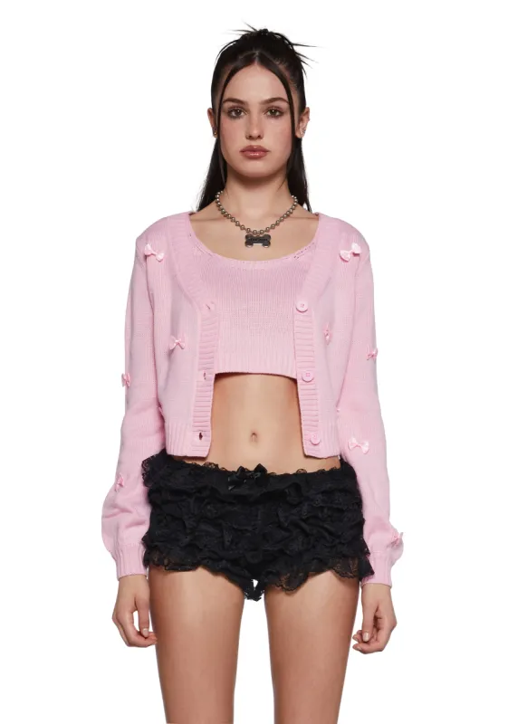 Demure Kiss Cardigan Set sold by Dolls Kill