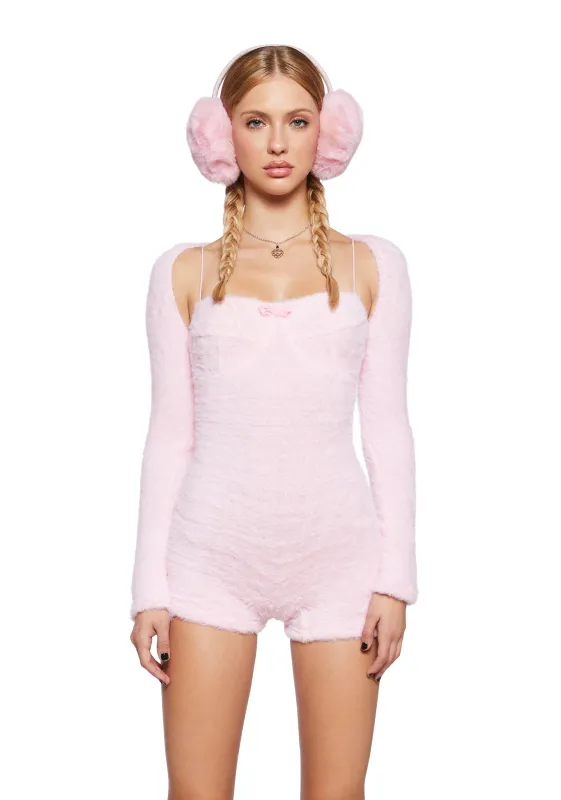 By The Fire Romper And Shrug Set - Pink sold by Dolls Kill