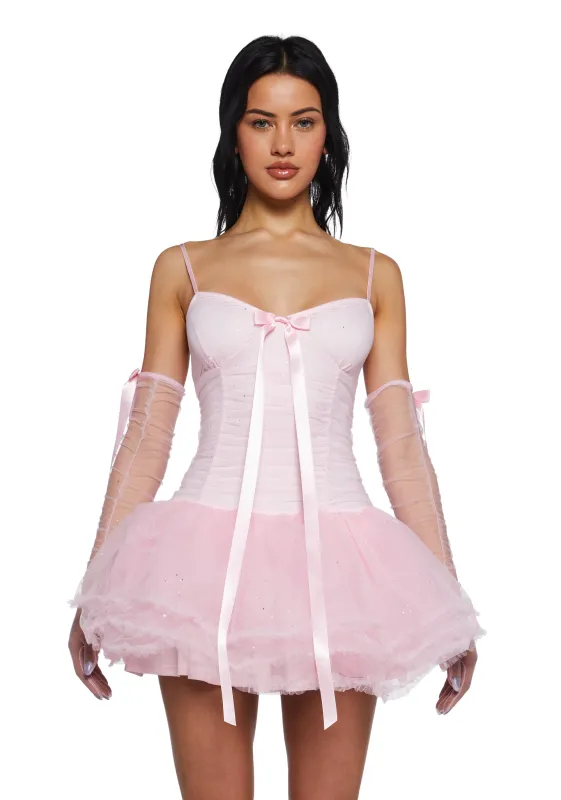 Festive Realm Glitter Dress And Gloves Set sold by Dolls Kill