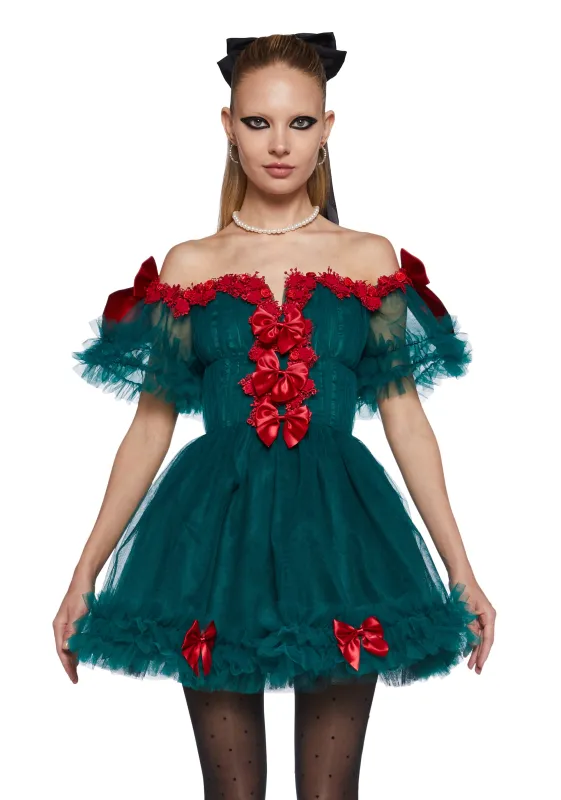 Winter Rose Mini Dress - Green sold by Dolls Kill