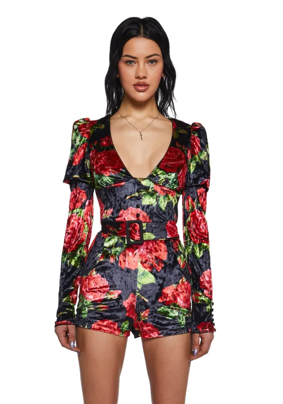 Chic Manners Velvet Romper - Black/Red sold by Dolls Kill